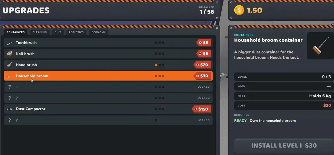 Moon Sweepers upgrade matrix screen